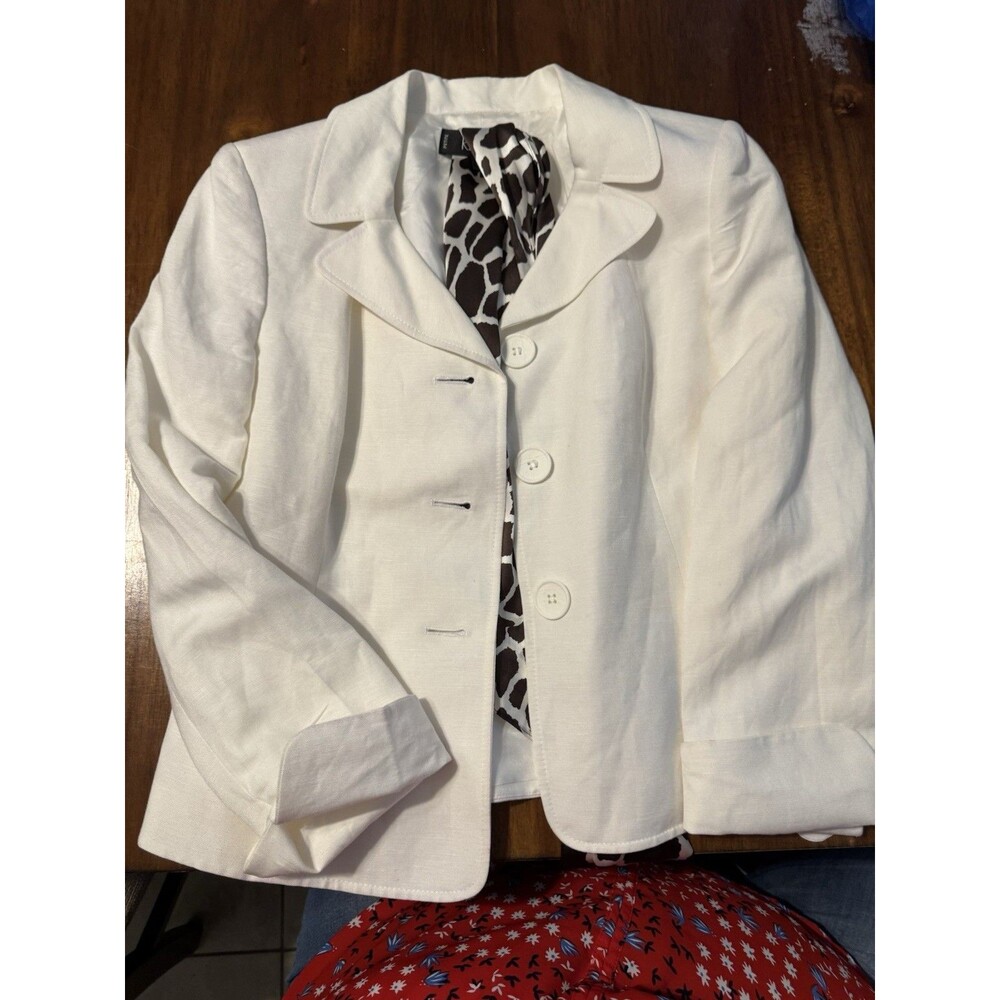 Kasper Linen Blazer Jacket Ivory Lined Size 6p With Scarf